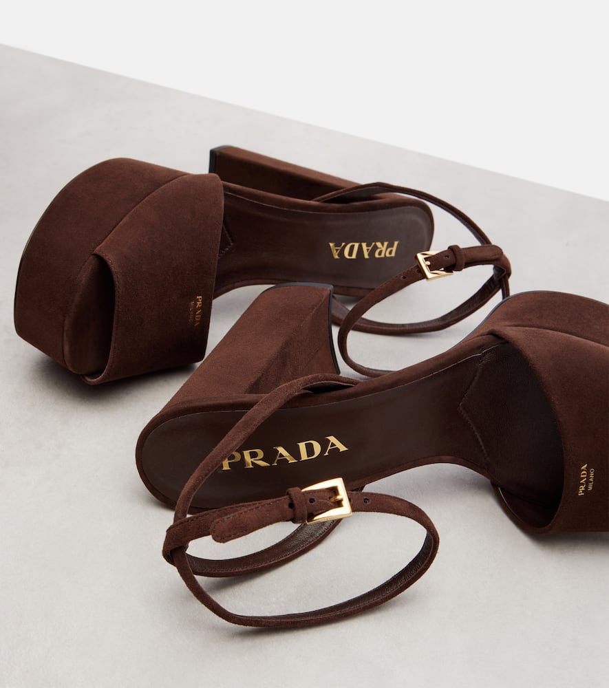Prada 115 Suede Platform Sandals In Brown