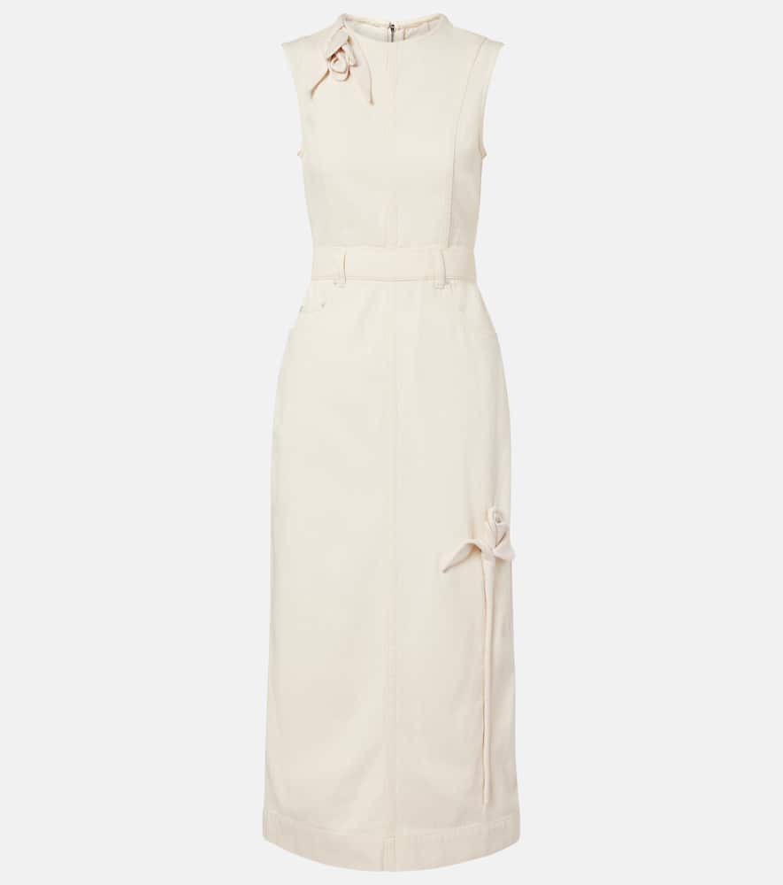 Erdem Floral-appliqué Denim Midi Dress In White