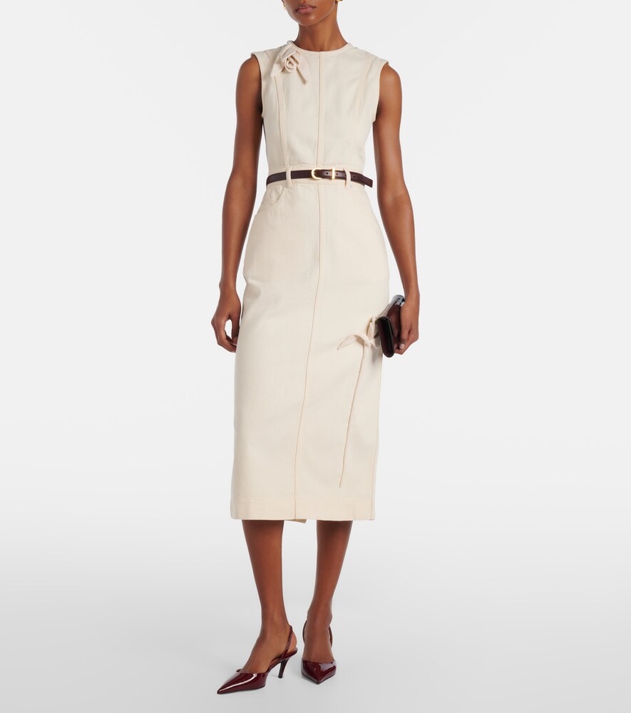 Erdem Floral-appliqué denim midi dress
