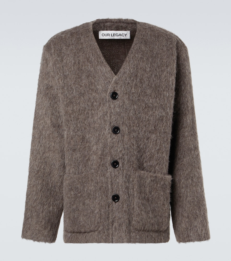 Leather-Trimmed Cardigan