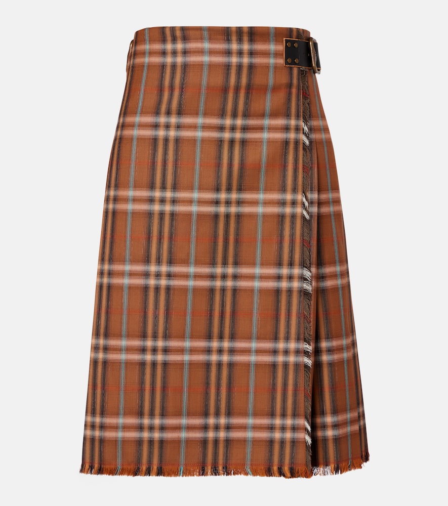 Burberry Check Wool Midi Skirt In Brown