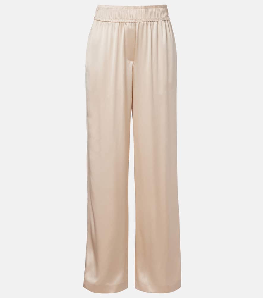 Brunello Cucinelli Silk-blend Satin Wide-leg Pants In Gray