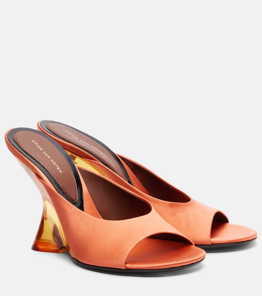 Dries Van Noten Satin Wedge Mules In Orange