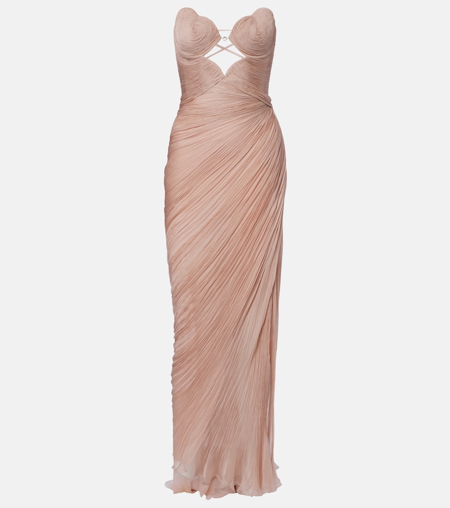 Maria Lucia Hohan Ananda Pleated Silk Muslin Bustier Gown In Pink