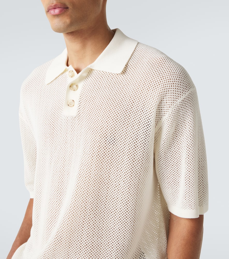  Commas Commas Open-knit Cotton-blend Polo Sweater 