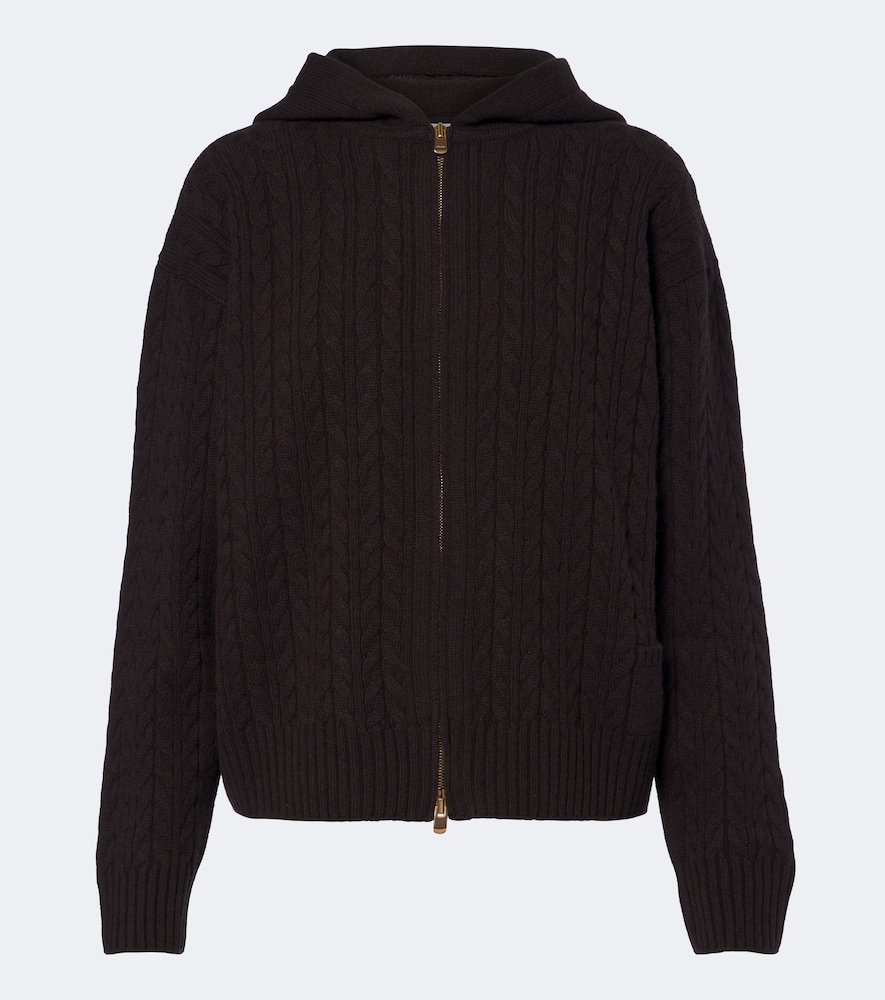 Felpa con cappuccio in cashmere a trecce