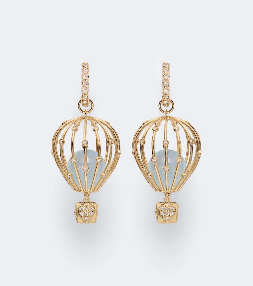 Ohrringe Hot Air Balloon aus 14kt Gelbgold mit Diamanten und Aquamarin