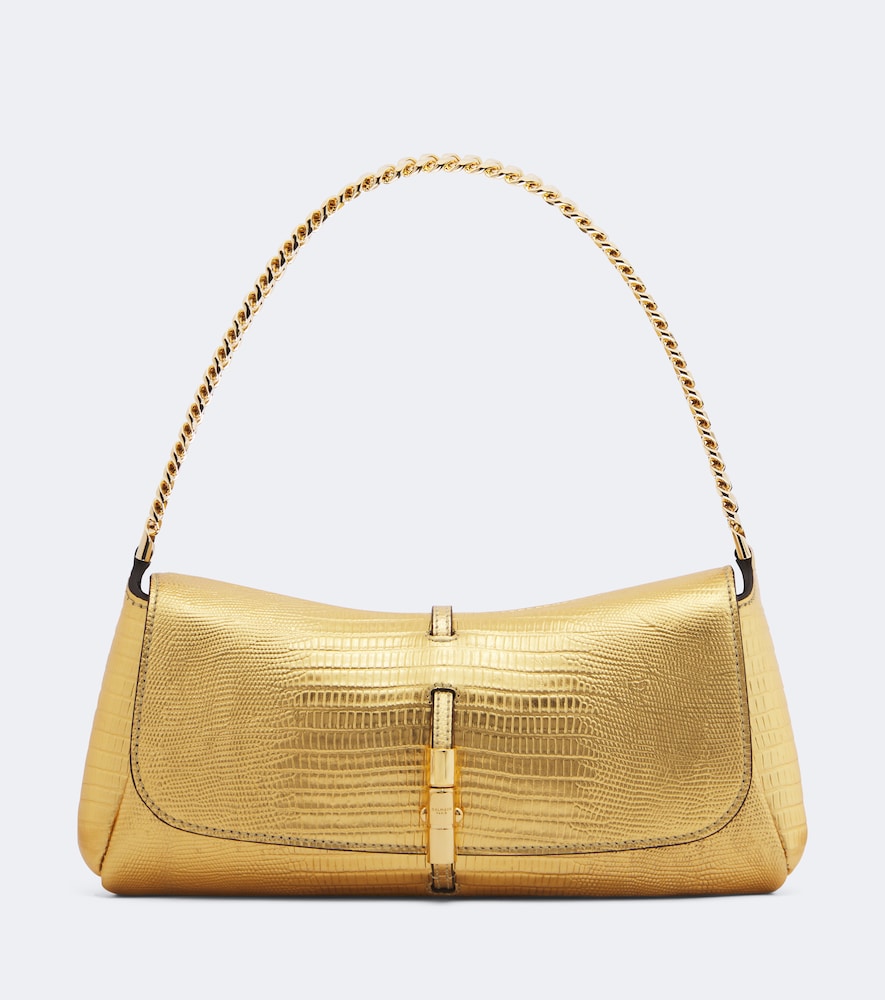 Balmain Metropolis Small Leather Shoulder Bag In Gold