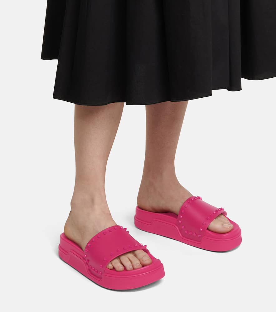 Christian Louboutin Pool Stud Embellished Slides In Pink