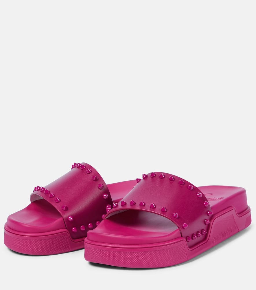 Christian Louboutin Pool Stud Embellished Slides In Pink