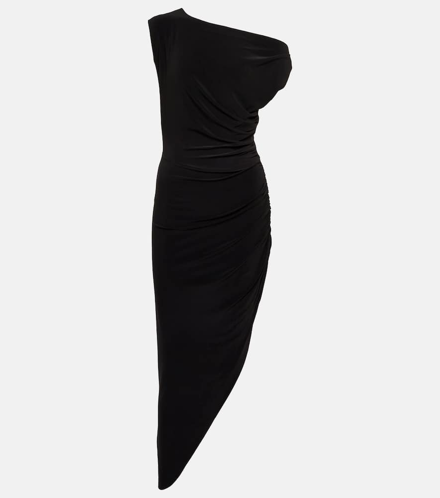 Off-shoulder jersey gown