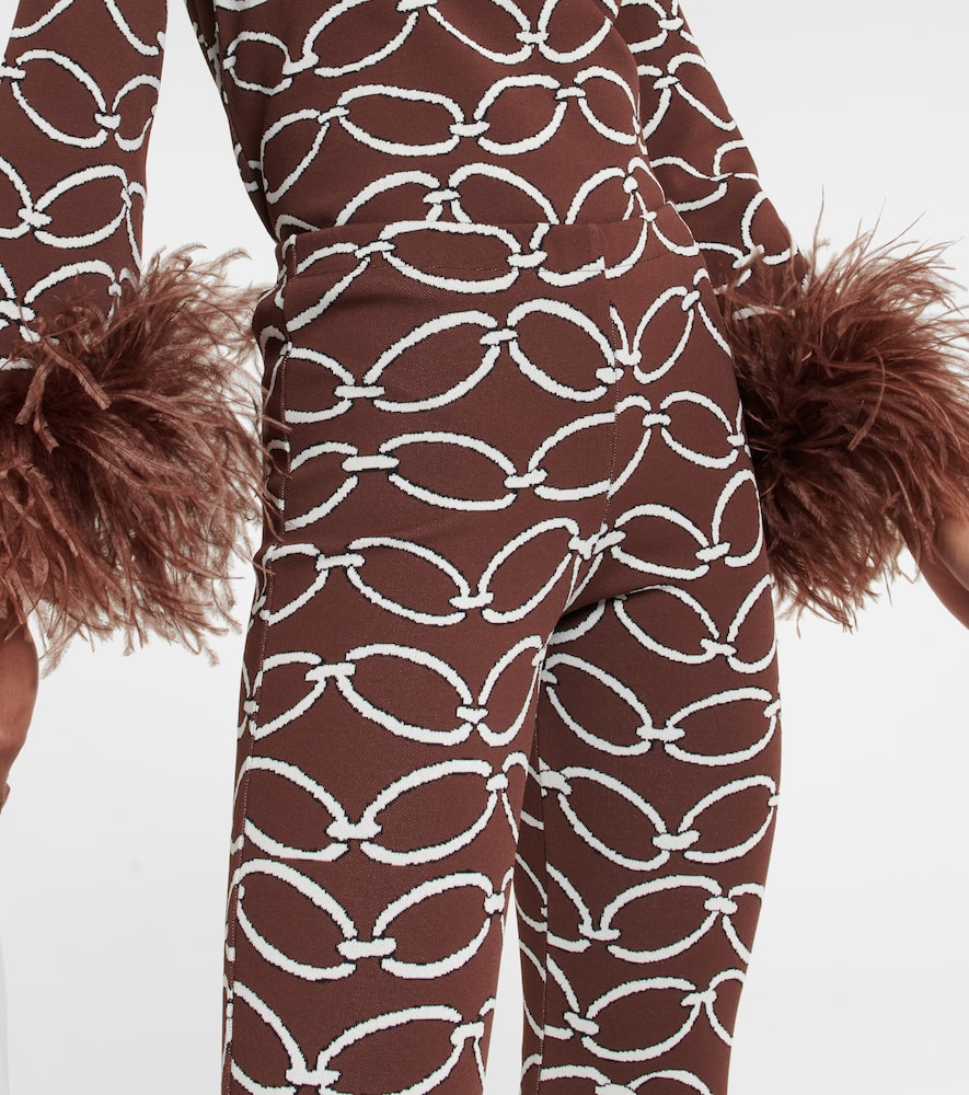 Valentino Feather-trim Chain-print Trousers In Braun