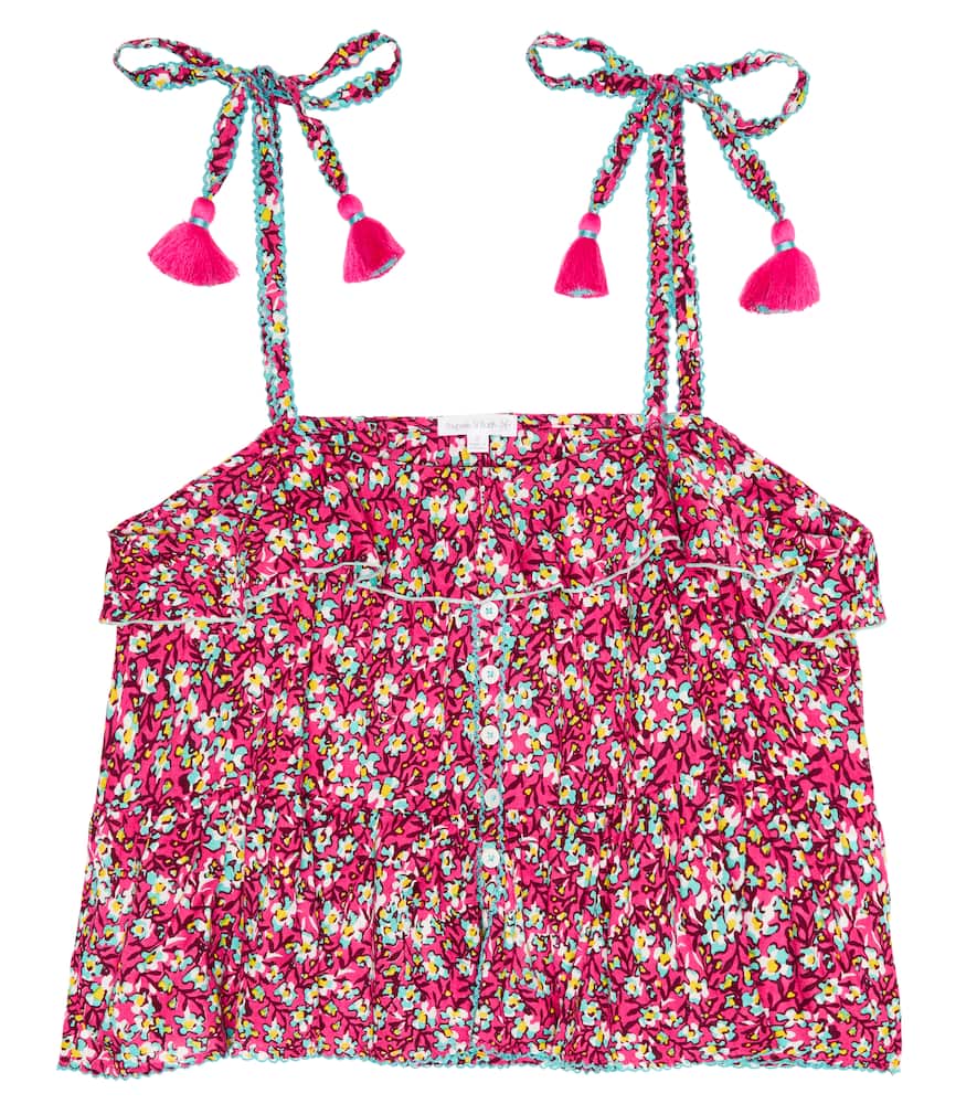 Poupette St Barth Ruffle-trimmed Floral Top In Pink Paquerette