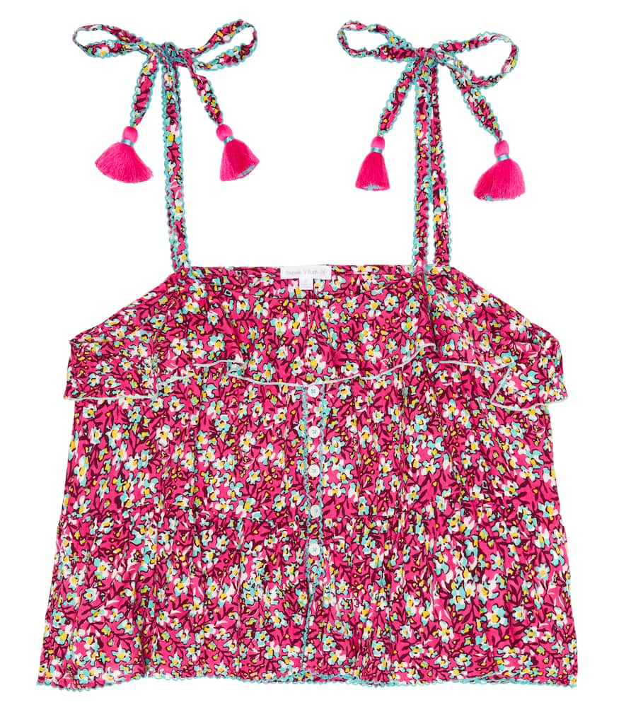 Poupette St Barth Kids' Ruffle-trimmed Floral Top In Pink Paquerette