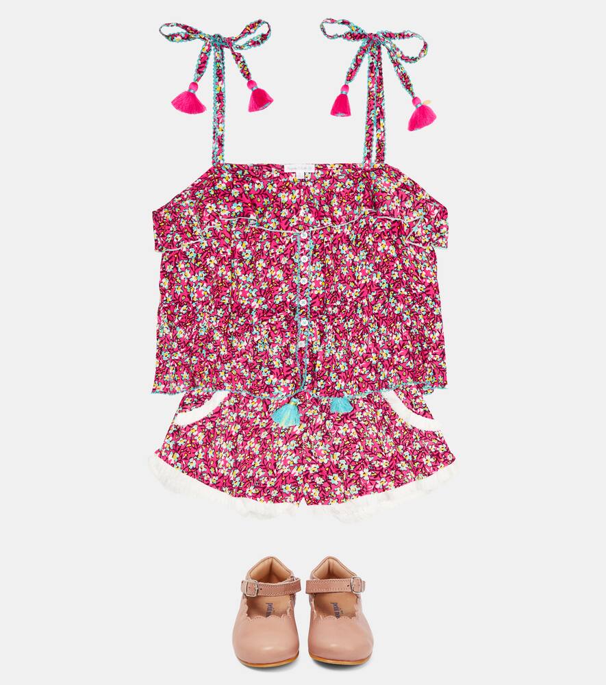 Poupette St Barth Ruffle-trimmed Floral Top In Pink Paquerette
