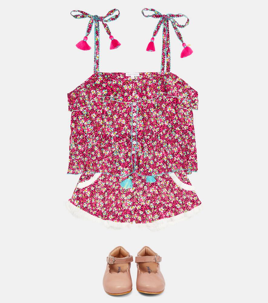 Shop Poupette St Barth Ruffle-trimmed Floral Top In Pink Paquerette