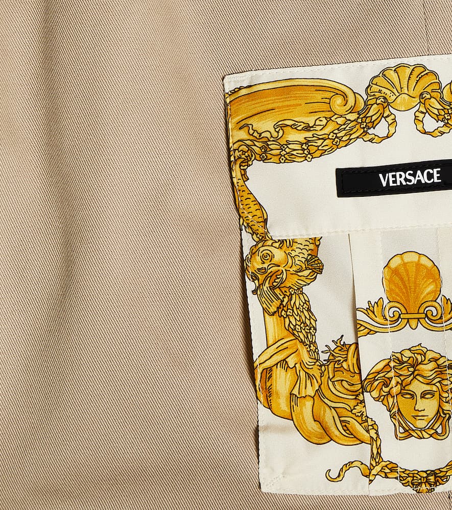 Shop Versace Greca Cotton Shorts In Beige