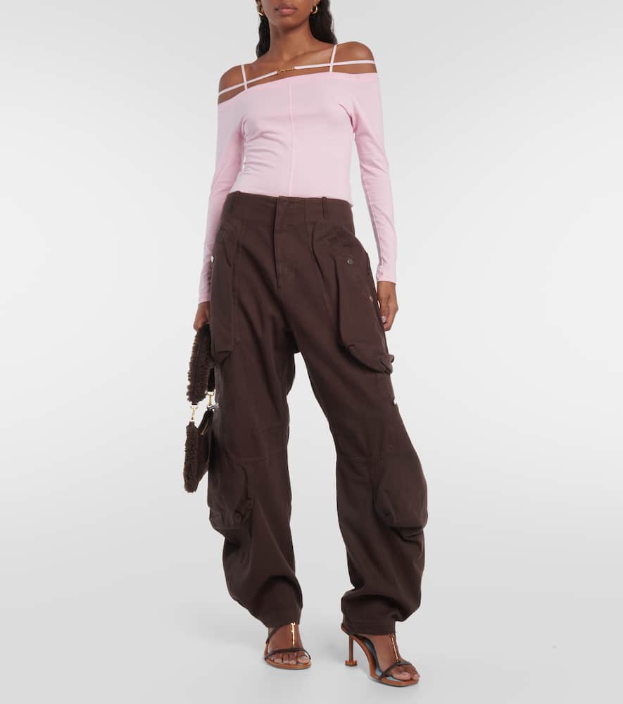 Jacquemus Le Cargo Croissant Canvas Pants In Brown