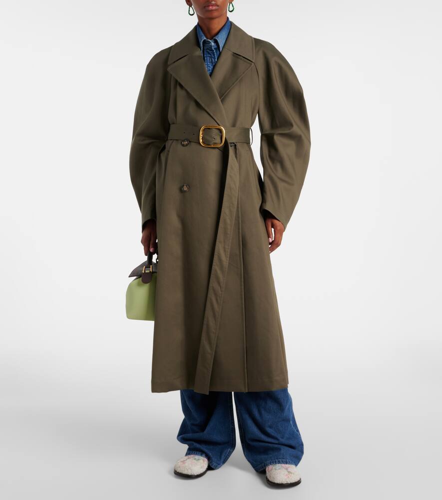 Shop Loewe Belted Cotton Drill Trench Coat In Green