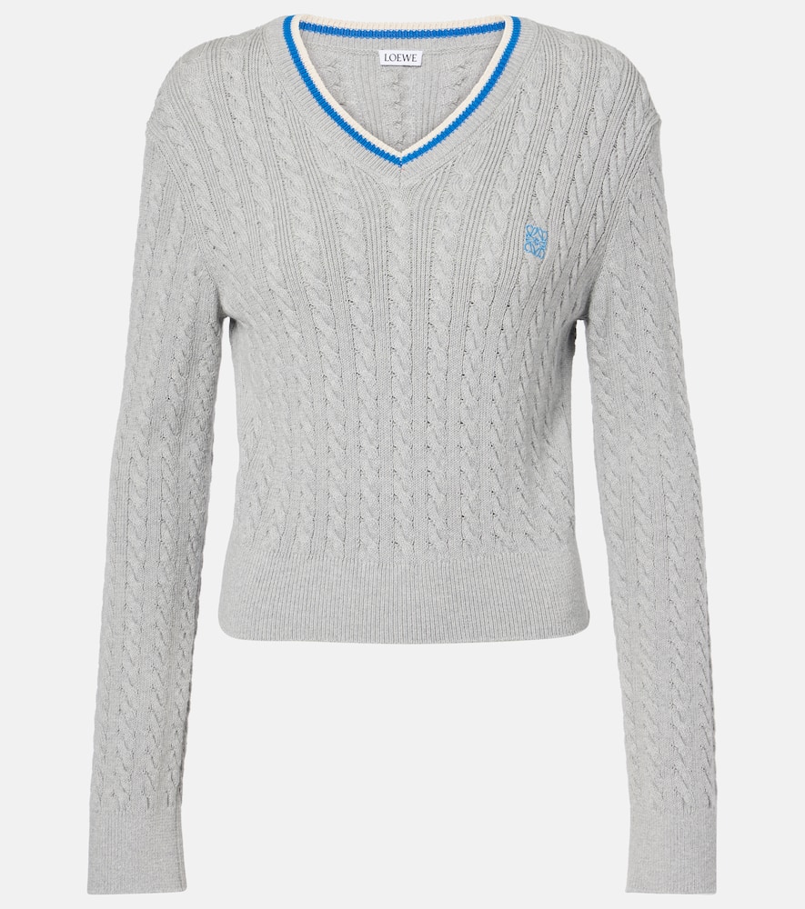 Cable-knit cropped cotton sweater
