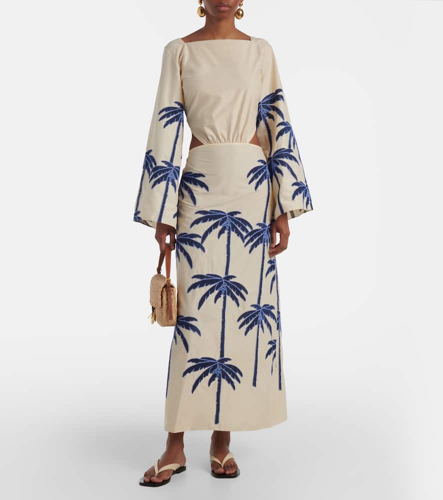 Johanna Ortiz Journey Embroidered Cotton-blend Midi Dress In White