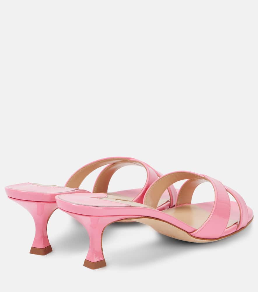 Manolo Blahnik Patent Leather Crisscross Slide Sandals In Pink