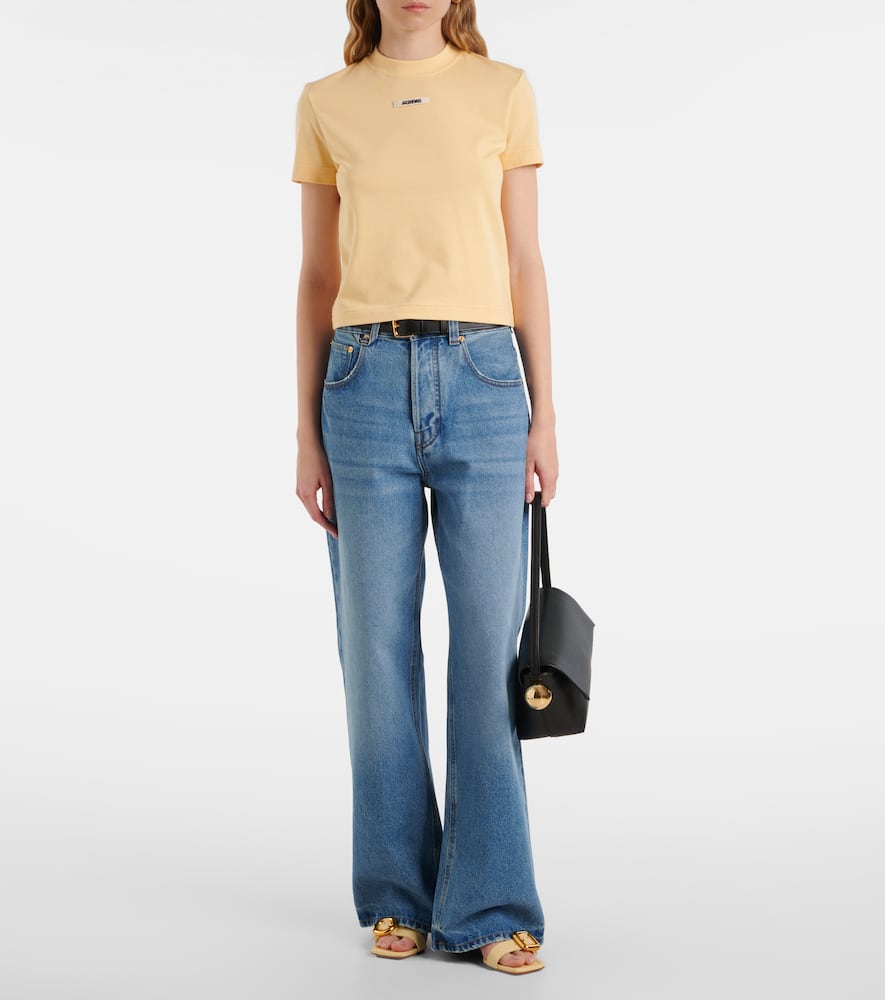 Jacquemus Stretch-cotton Grosgrain Logo T-shirt In Beige
