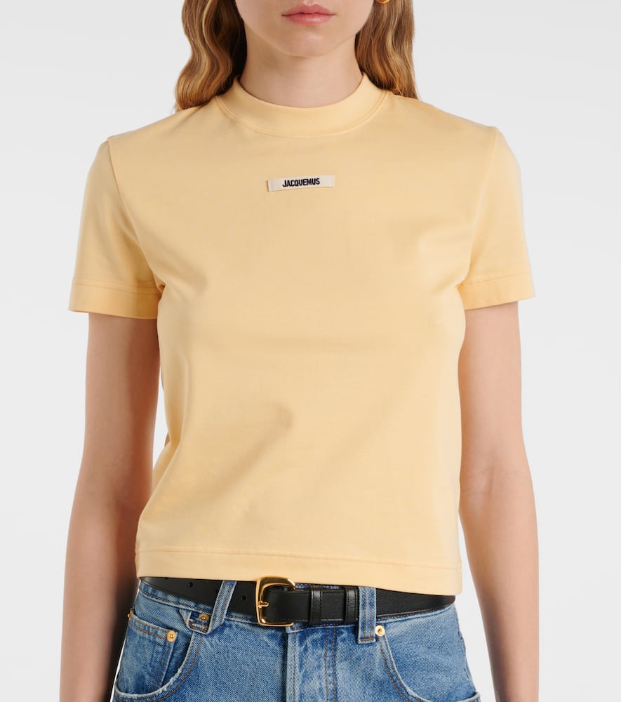 Jacquemus Stretch-cotton Grosgrain Logo T-shirt In Beige