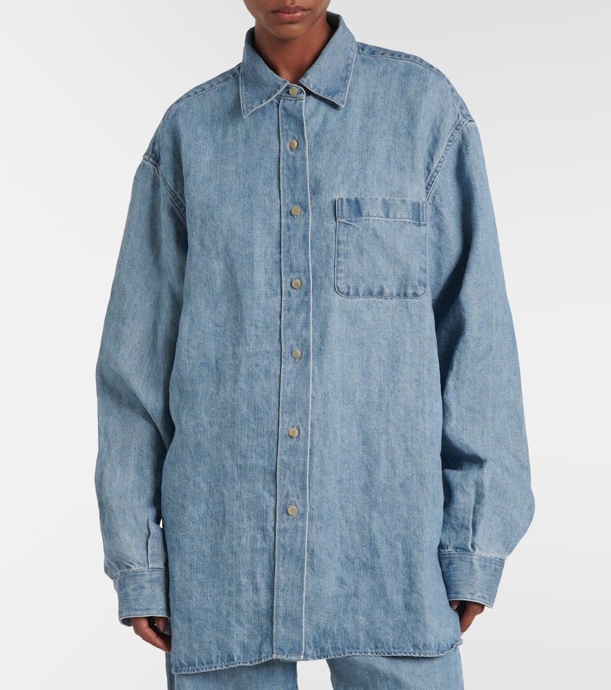 Shop The Row Nesson Oversized Linen Denim Shirt In Blue