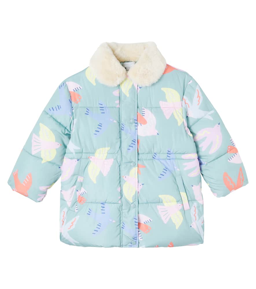 Stella Mccartney Printed Faux Shearling-trimmed Jacket In Blue