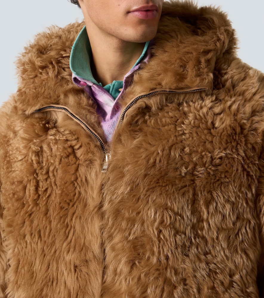 Erl Hooded Shearling Coat In Brown
