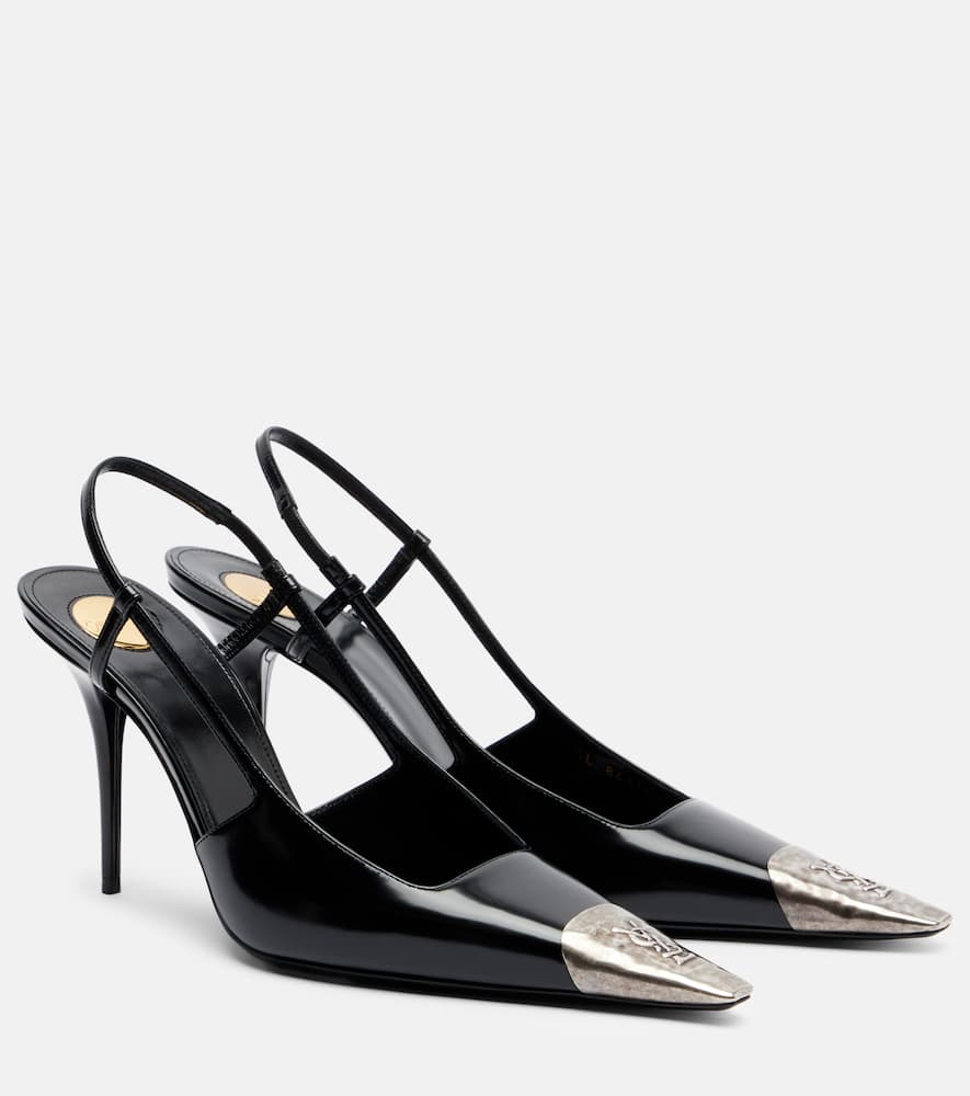 Saint Laurent Jeanne Embellished Glossed-leather Slingback Pumps In Black