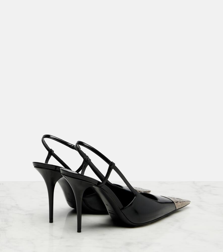 Saint Laurent Jeanne Embellished Glossed-leather Slingback Pumps In Black