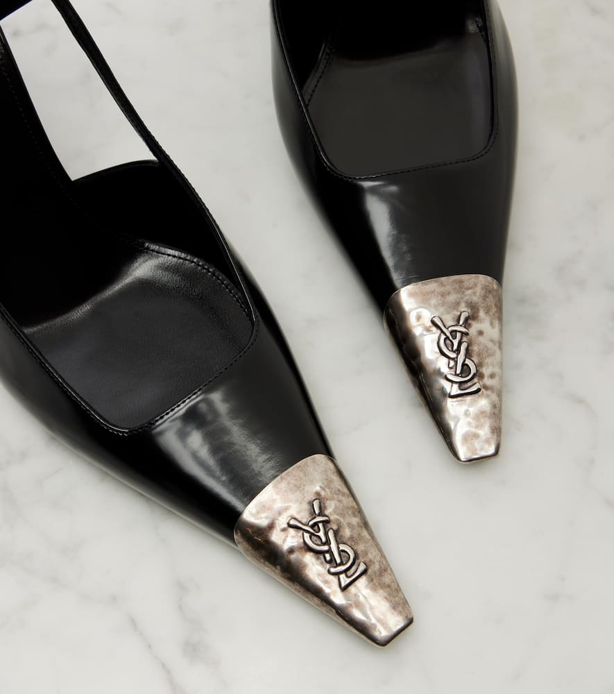 Saint Laurent Jeanne Embellished Glossed-leather Slingback Pumps In Black