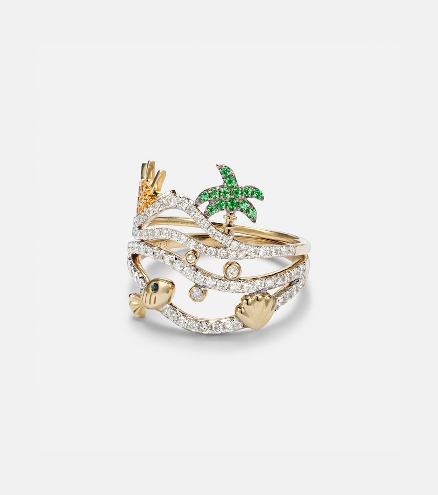 Yvonne Leon Yvonne Léon La Plage And Sous L'Eau set of 2 9kt gold rings with gemstones
