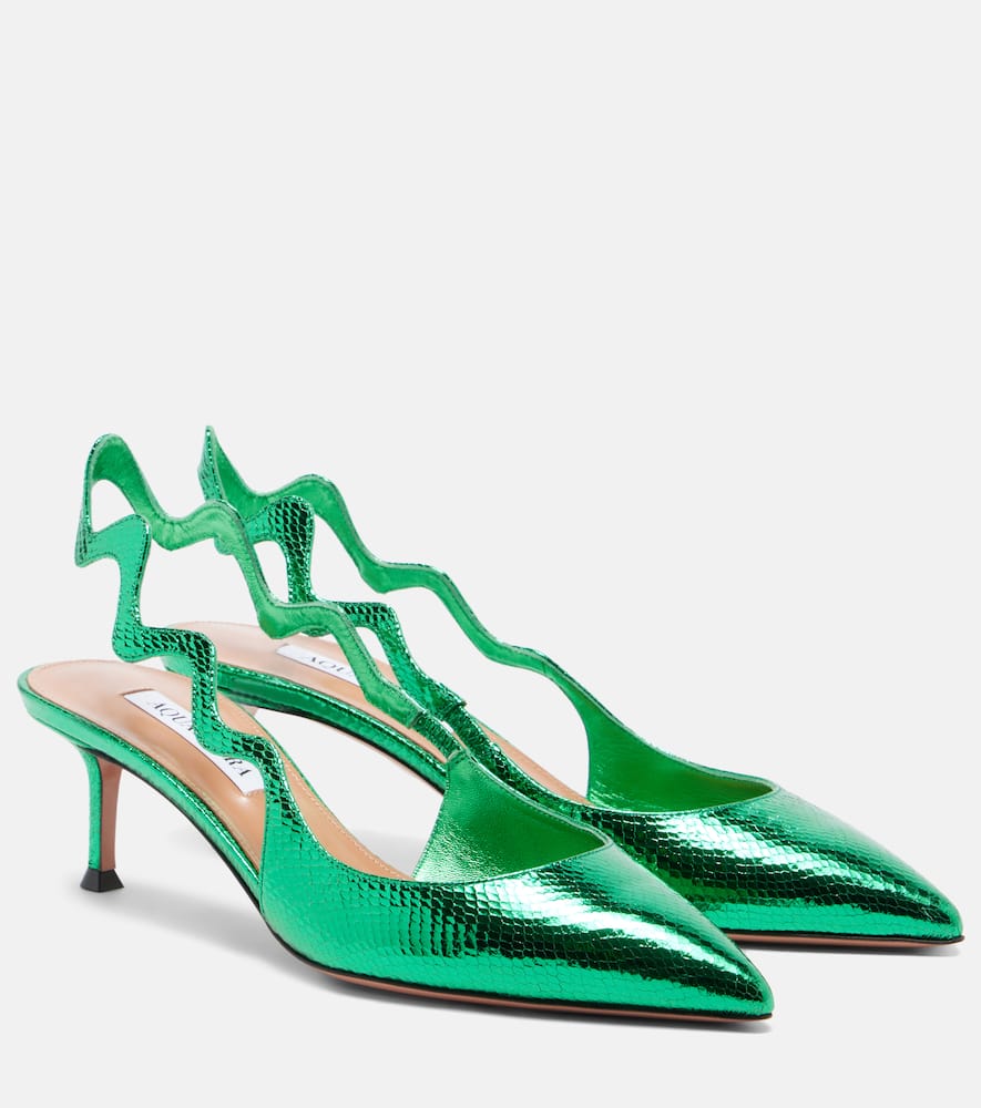 Aquazzura Artiste 50 Metallic Leather Slingback Pumps In Animal Print