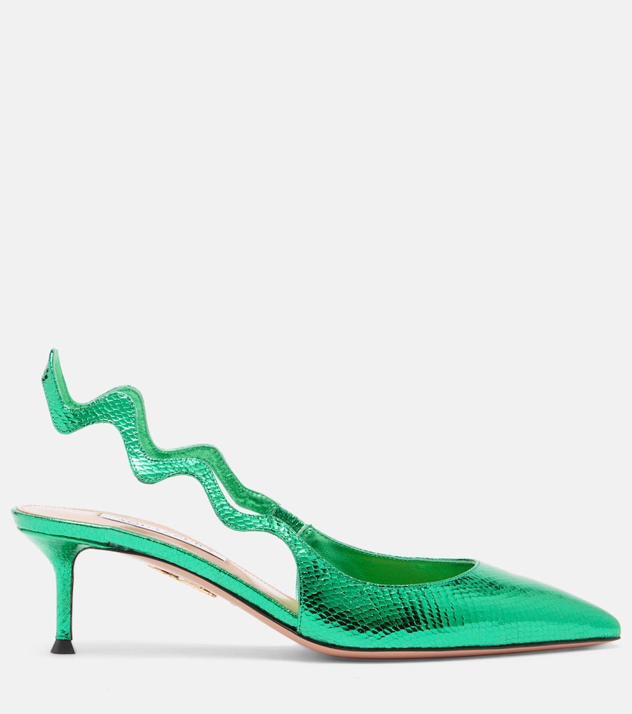 Aquazzura Artiste 50 Metallic Leather Slingback Pumps In Animal Print