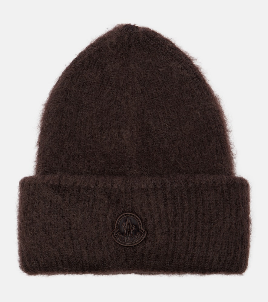 Moncler Logo Mohair And Wool-blend Beanie In Brown