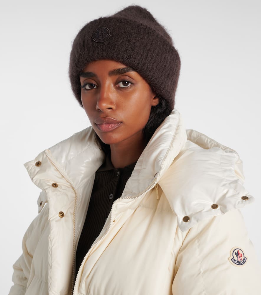 Moncler Logo Mohair And Wool-blend Beanie In Brown