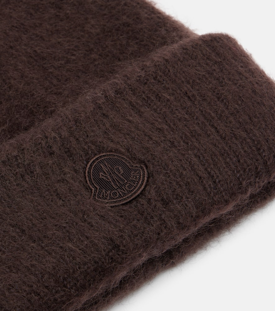 Moncler Logo Mohair And Wool-blend Beanie In Brown