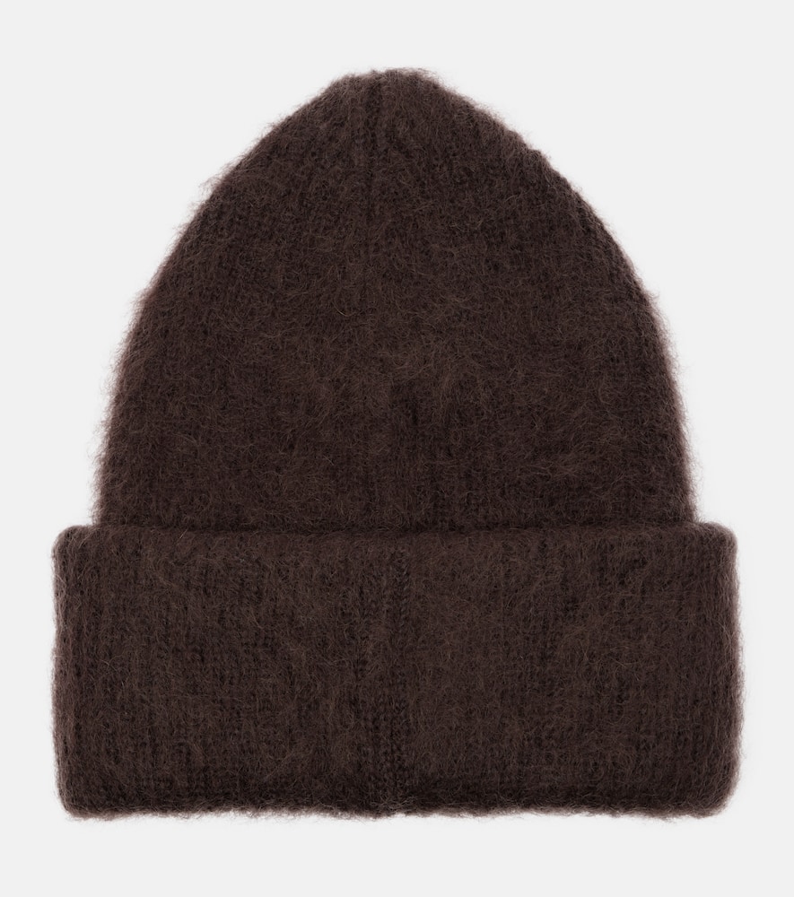 Moncler Logo Mohair And Wool-blend Beanie In Brown