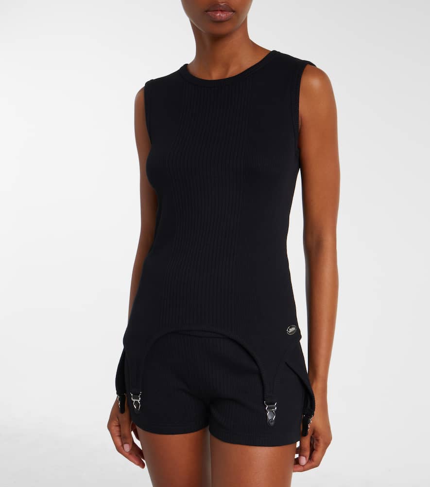 Jean Paul Gaultier Cotton Ribbed Tank Top With Lingerie Garter Clothing In Animal Print