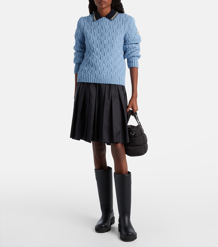 Moncler Wool Pattern Knit Crewneck Sweater In Blue