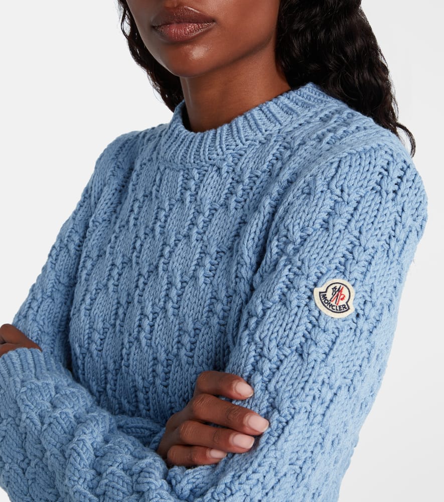 Moncler Wool Pattern Knit Crewneck Sweater In Blue