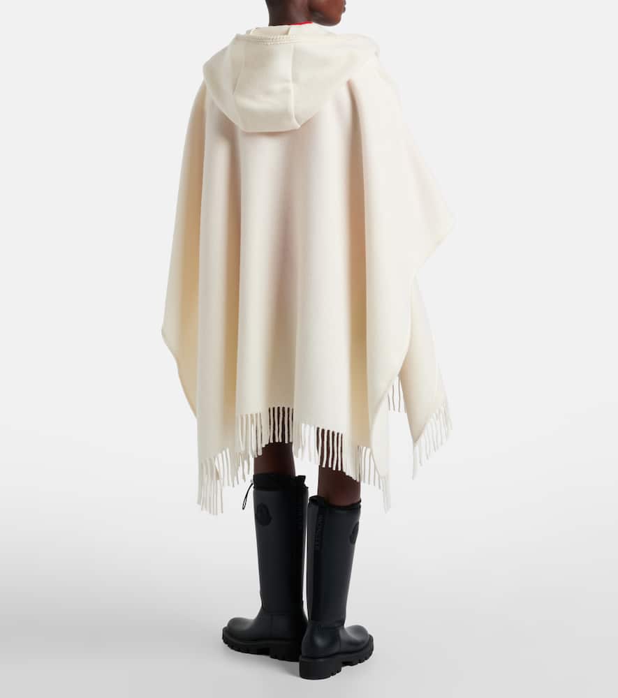 Moncler Belted Fringed Virgin Wool Cape In White
