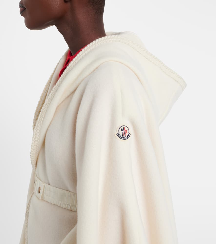 Moncler Belted Fringed Virgin Wool Cape In White