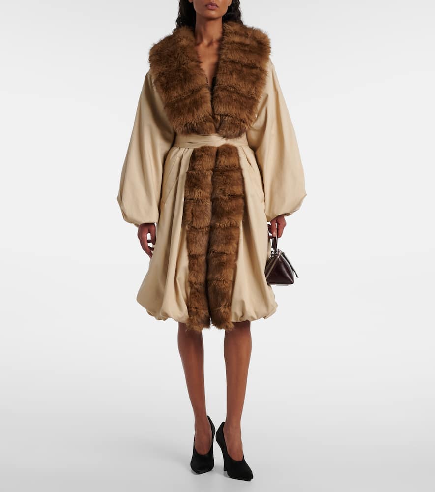 Rotate Birger Christensen Faux-fur-collar Balloon-hem Coat In Neutral