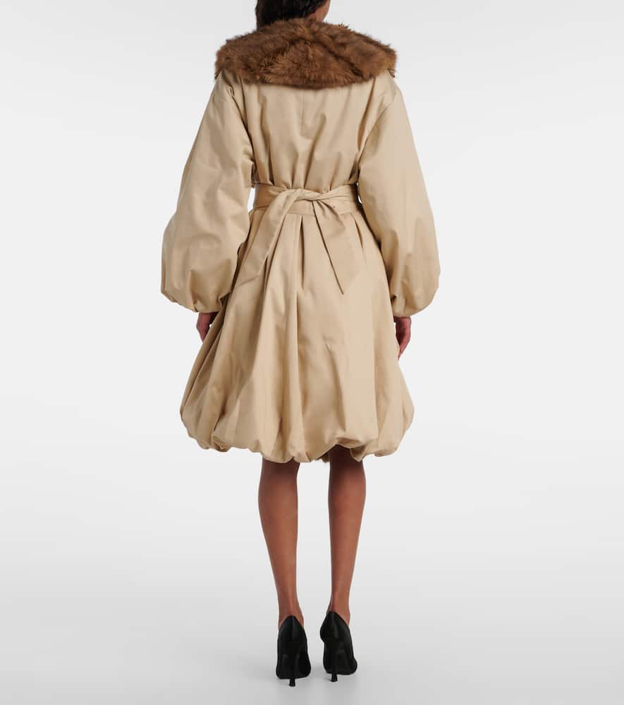 Rotate Birger Christensen Faux-fur-collar Balloon-hem Coat In Neutral