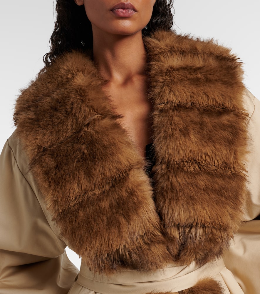 Rotate Birger Christensen Faux-fur-collar Balloon-hem Coat In Neutral