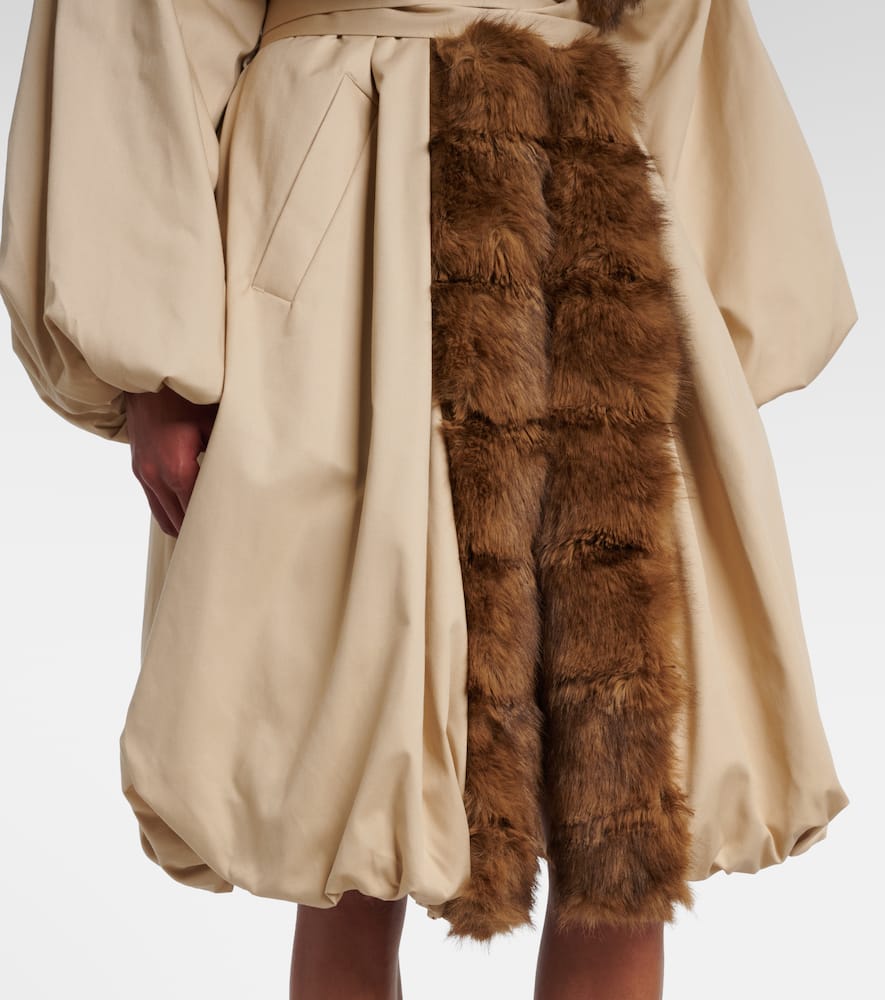 Rotate Birger Christensen Faux-fur-collar Balloon-hem Coat In Neutral